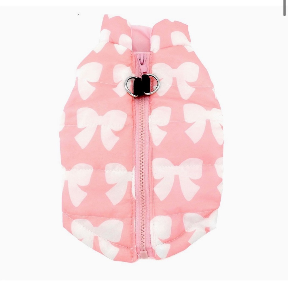 Pink Dog Coat with White Bows NEW